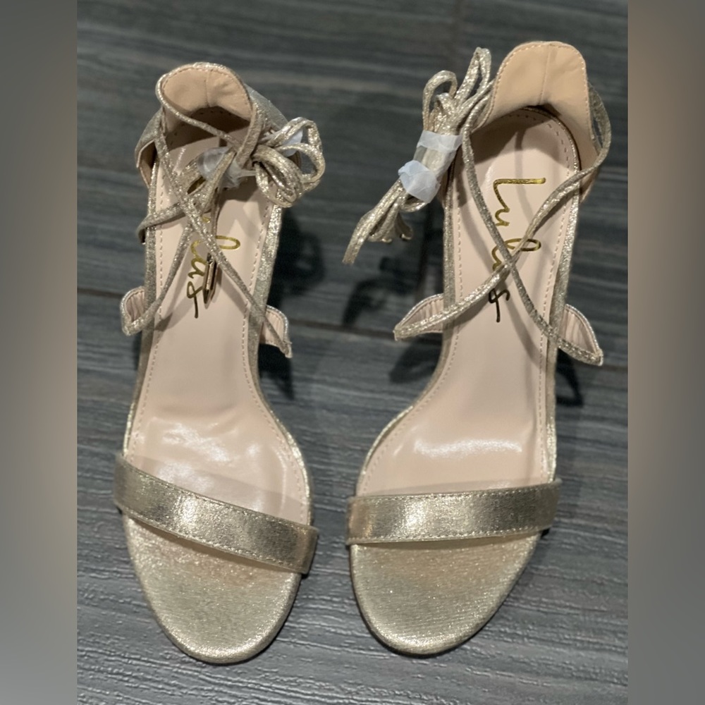 Lulus Aimee Champagne Metallic Lace-Up Heels